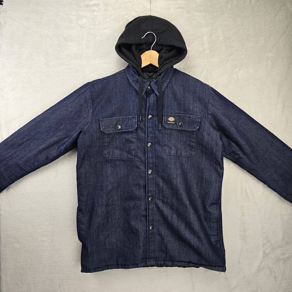 Dickies Skateboarding Denim Jacket Mens Medium Blue Hooded Quilted Lined Y2K - Picture 2 of 11